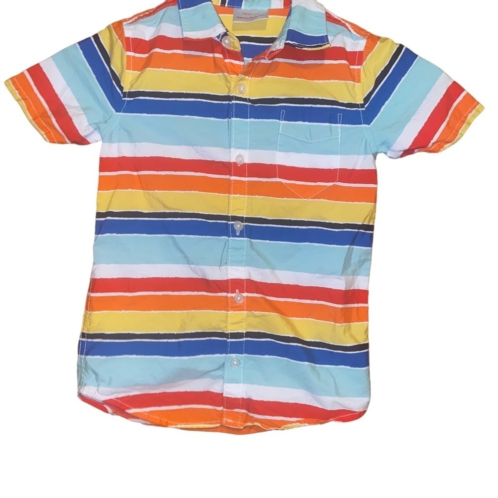 HANNA Anderson Boys Short Sleeve Multicolored Striped Button Down shirt size 5